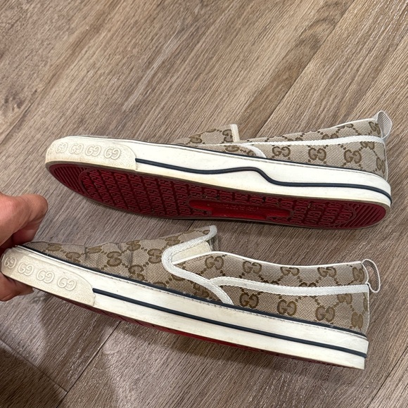 Gucci Beige and Brown Patterned Slip-On Loafers - Picture 8 of 14